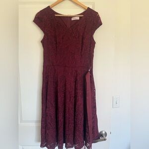 Burgundy Lace Dress with Flutter Cap Sleeves